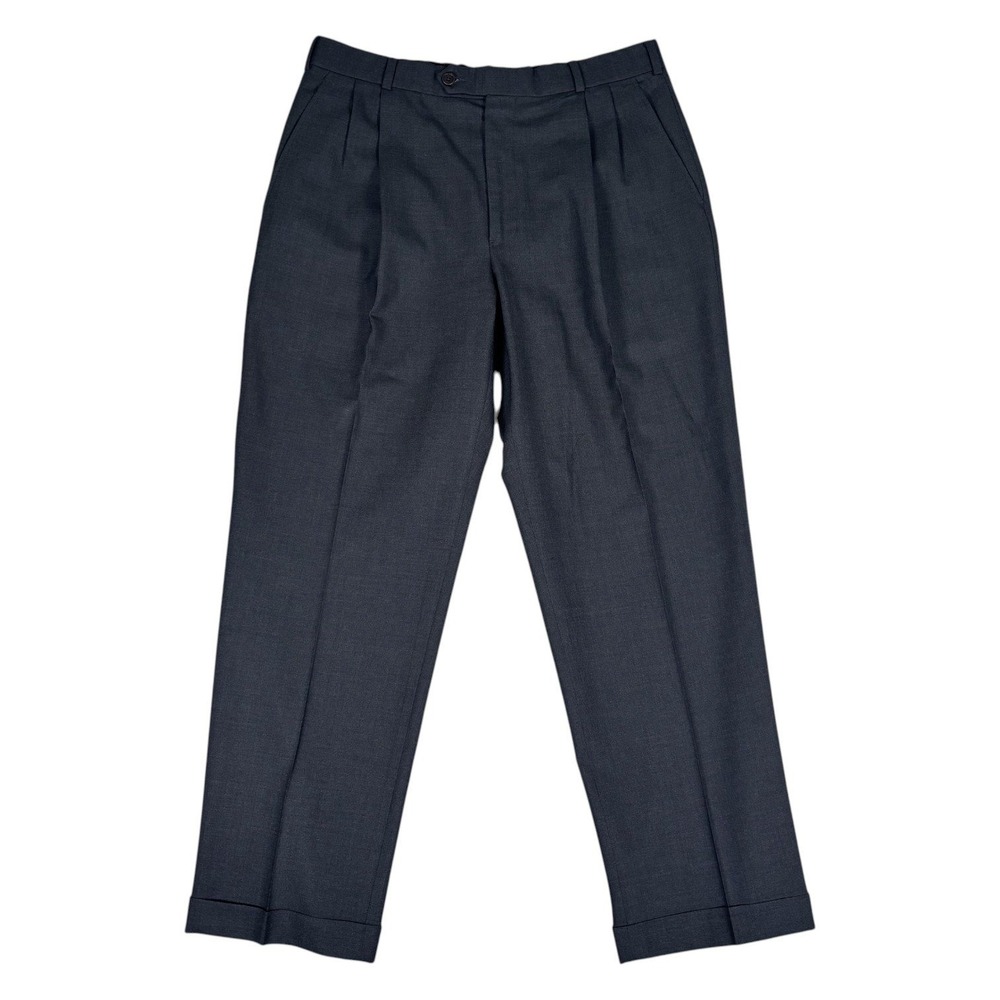 Brooks Brothers Dress Pants Mens W34 L29 Gray 346 Stretch Wool Pleated Cuffed